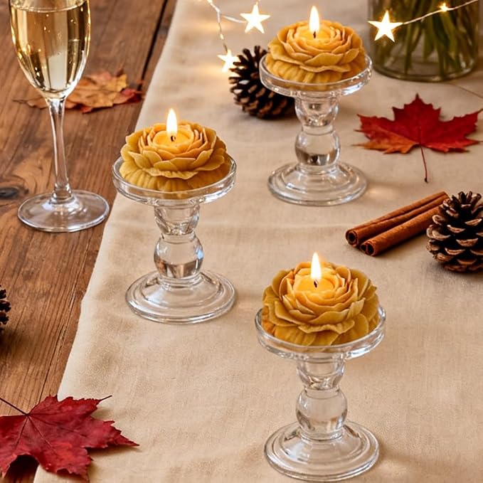 4 Pack Peony Flower Shaped Decorative Scented Candles, Floral Aromatherapy Decor for Wedding Bridal Shower, Dessert & Flower Cake Table, Birthday Gifts for Women Mom Wife (Mustard Yellow)