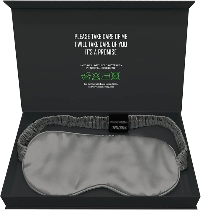 Fusion5 Silk Eye Mask with Elastic Band - 100% Pure Mulberry Sleep Mask - 25 Momme, Anti-Aging, Hypoallergenic, Blocks Light - Soft & Smooth Night Eye Cover for Sleeping & Travel with Box