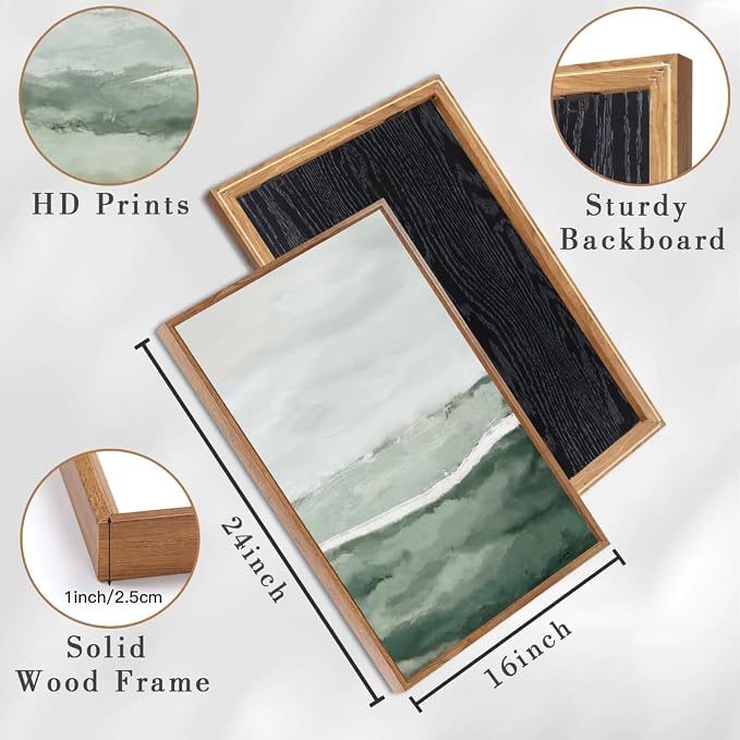 ANHUIB Large Green Abstract Framed Wall Art Set of 3 Sage Green Landscape Canvas Wall Decor 16x24 InchBeige Neutral Watercolor Lake Textured Illustrations Painting for Living Room Bedroom Dining Room