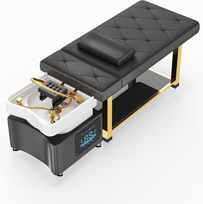 Artist hand Head Spa Bed, Hair Washing, Shampoo Massage Bed with Water Cycle Salon Equipment for Beauty Head Spa, Constant Temperature System(Gold)