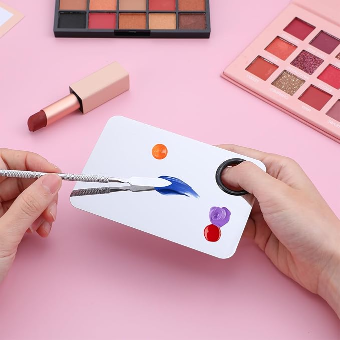 2 Set Metal Makeup Mixing Palette with Spatula, Professional Stainless Steel Square and Fan Makeup Palette Reusable Beauty Tools Cosmetic Artist Tool for Foundation Mix, Facial Cosmetic,Nail Art