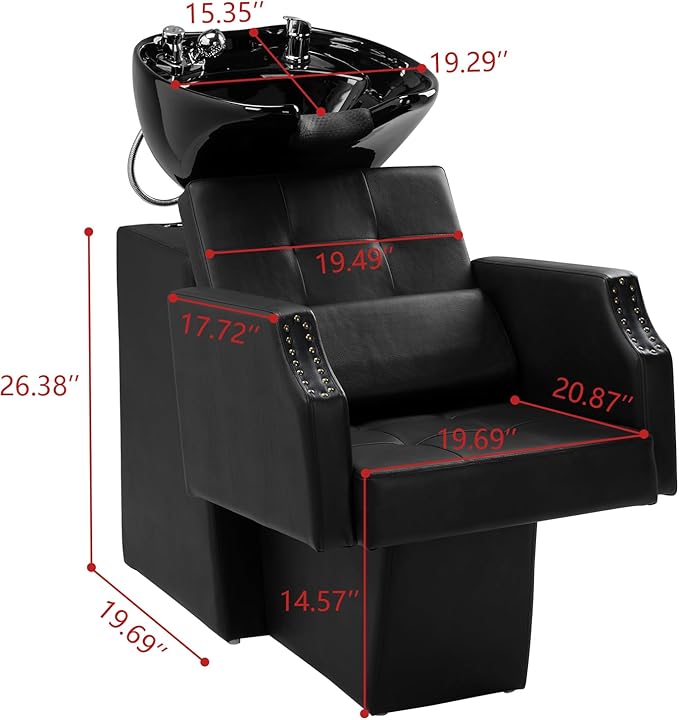 Winado Salon Shampoo Backwash Chair, Hair Wash Stations with Large Ceramic Bowl, Adjustable Shampoo Bowl Sink Chair for Barbershop Beauty Spa Massage Hairdressing Equipment