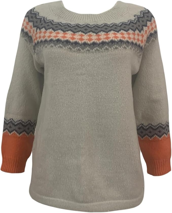 Zhyaj Fair Isle Sweater for Womens Winter Long Sleeve Vintage Knitted Sweater Casual Fall Crew Neck Pullover Sweaters