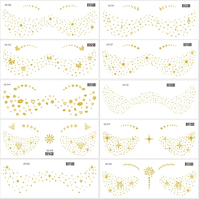 Gold Glitter Freckles Face Tattoo Makeup - Fake & Faux Freckles, Sparkle, Waterproof, Temporary Face Tattoos - Jewels & Stickers - 13 Sheets for Women