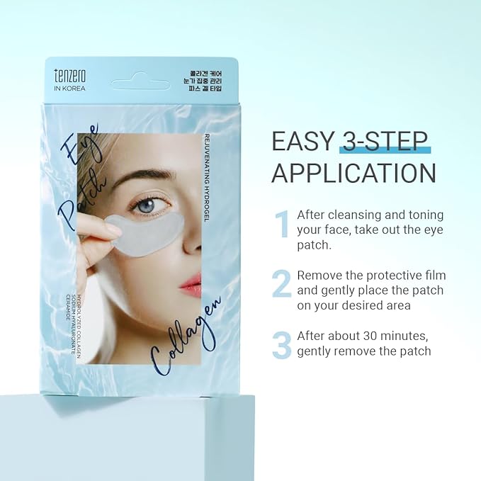 tenzero Rejuvenating Hydrogel Eye Patch Collagen 10 Patches (5 Pairs), Under Eye Patch, Firming Eye Mask for Wrinkles, Dark Circles, Puffiness, Hydrating, Anti Aging, Revitalizing with Collagen