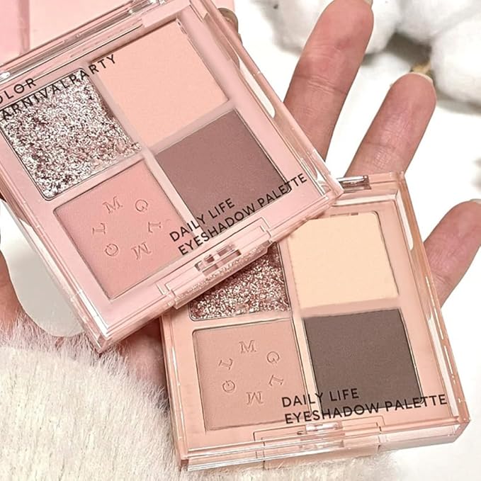 4Colors Eyeshadow Makeup Palette,Rose Gold Brown Natural Neutral Powde Eye Shadow Palette for Older Women,Long Lasting Naturing-Looking,Lightweight,Waterproof,Eye Makeup Kit Travel Size