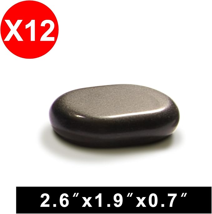 Master Massage 12-Piece Middle Sized Ovular Black Lava Hot Stone Massage Set –Medium Size Oval Stones 2.6" x 1.9" x 0.7" - Natural Basalt Stones for Spa, Salon, and Professional Massage Therapy