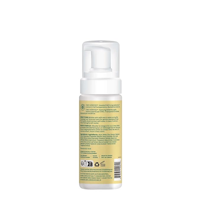 ATTITUDE Micellar Foaming Facial Cleanser, EWG Verified, Dermatologically Tested, Plant and Mineral-Based, Vegan, Earl Grey & Fresh Cucumber Scent, 5 Fl Oz
