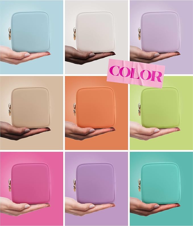 Embla Small Makeup Bag for Purse, Mini Waterproof Nylon Cosmetic Pouch, Durable and Lightweight Travel Toiletry Bag with Smooth Zipper, White