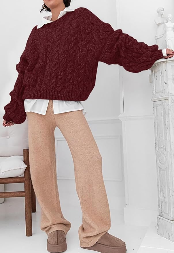 PRETTYGARDEN Womens Sweaters Spring 2026 Cable Knit Long Sleeve Crewneck Oversized Sweater Chunky Pullover Loose Outfits