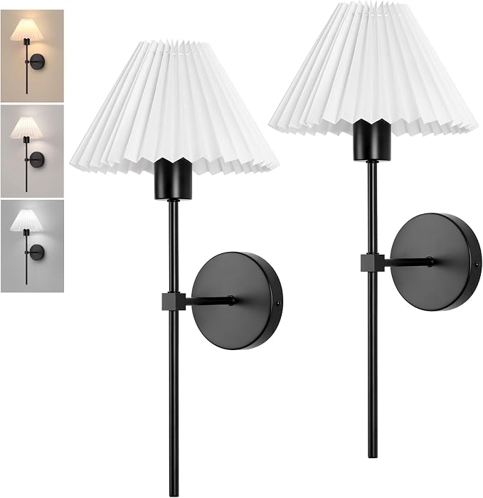Rechargeable Battery Operated Wall Sconces Sets of 2, 15 Colors Wireless Wall Sconce, Black Wall Lights Fixture with Dimmable Bulbs and Remote, Not Hardwired Wall Mounted Lamps for Bedroom Living Room