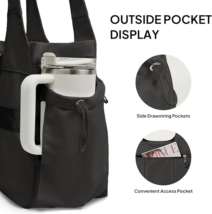 TOPEAST Foldable Tote Bag for Women with Yoga Mat Holder,Travel Tote Bag with Water Bottle Pocket,Lightweight Workout Gym Bag