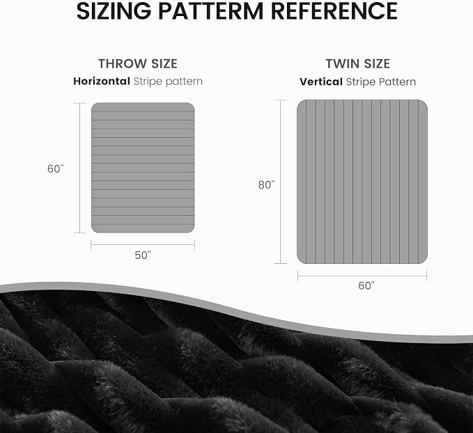 Cozy Bliss Faux Fur Throw Blanket for Couch, Cozy Warm Plush Striped Blanket for Sofa Bedroom Living Room, 50 * 60 Inches Black