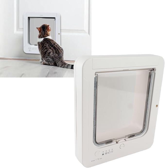 Smart Dog Door, Auto Sensing Pet Door Weatherproof 210mAh Battery for Home (White + Remote Control)