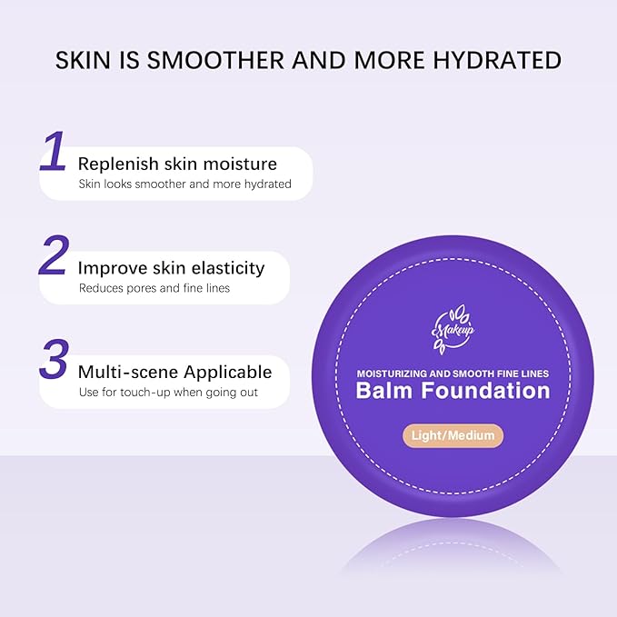 Foundation for Mature Skin–Hydrating Age-Defying Makeup Coverage Balm Foundation, Non-Settling Formula for Older Women, Blurs Fine Lines, Satin Finish for All Skin Types (Light/Medium)