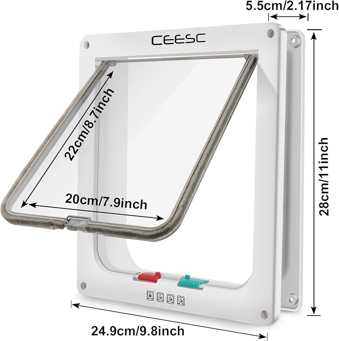 CEESC Extra Large Cat Door (Outer Size 11"x9.8"), Weatherproof, White, ABS Material, 4-Way Locking Flap for Cats & Dogs up to 25.54 lbs (Pack of 2)