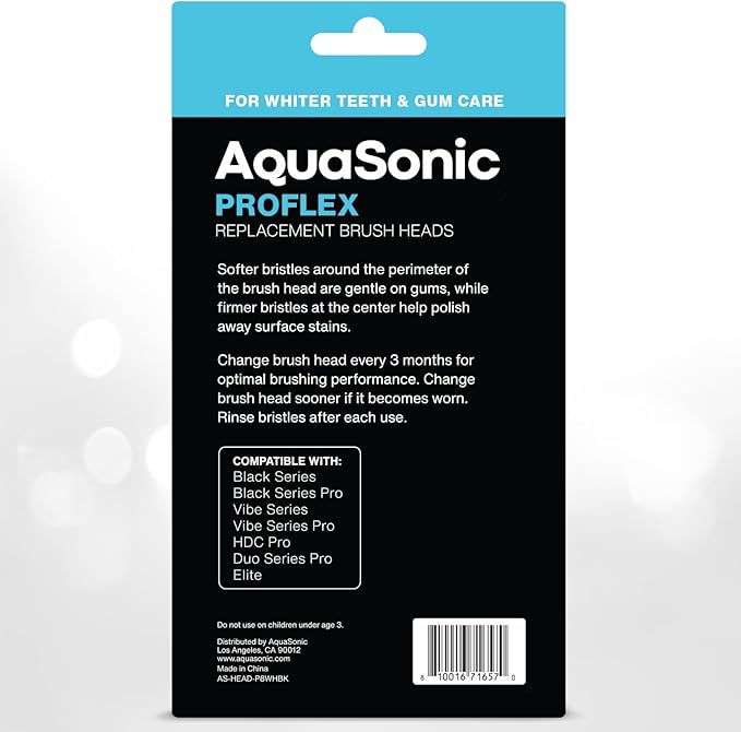 AquaSonic Genuine Proflex Replacement Brush Heads | ADA Accepted | for Whiter Teeth & Gum Care | Compatible with Many AquaSonic Toothbrush Handles (8 Pack Black)