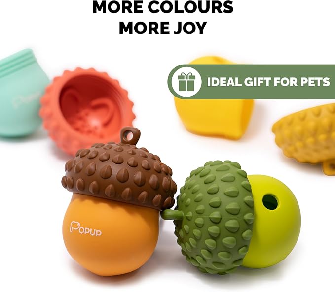 POPUPJOYS Interactive Treat Dispensing Dog Toys for Mental Stimulation & Healthy Eating | Enrichment Treat Toy with Detachable Lid for All Dog Sizes | Food-Grade Silicone, Dishwasher Safe (Green)