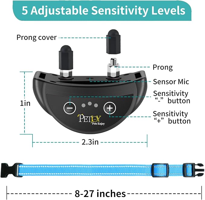 PetJoy Dog Bark Collar, Automatic Barking Collars, Bark Shock Collar with 5 Adjustable Levels of Sensitivity, Barking Training Collar IPX7 Waterproof, Bark Collar 3 Packs