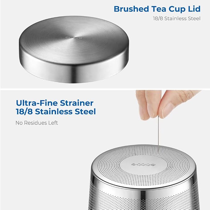 ecooe 16.9 OZ Borosilicate Glass Tea Mug Cup Glasses with Stainless Steel Infuser & Lid, Loose Leaf Tea Cup Clear Teacup 430mL(Use Capacity)