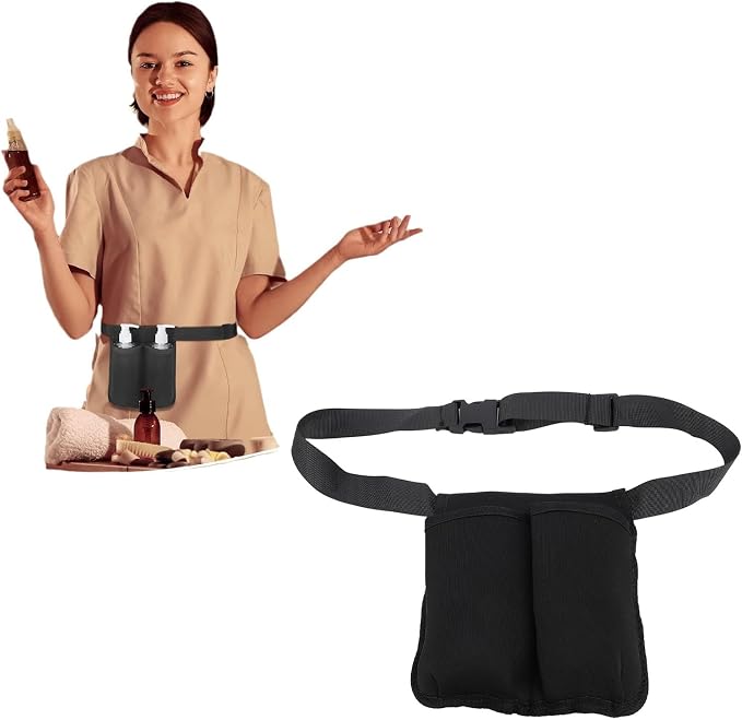 Massage Waist Pouch Adjustable Oil Bottle Holster with 2 Compartments, Neoprene Material Massage Oils Bottle Bag for Masseur, Convenient During Work