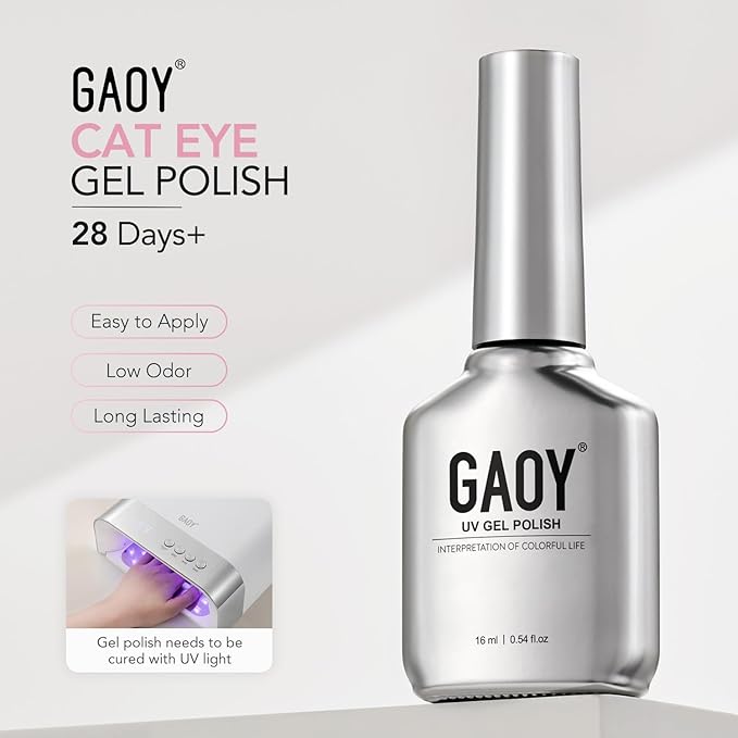 GAOY Pink Glassy Cat Eye Gel Nail Polish, 16ml Holographic Gel Polish with Magnet, Reflective Translucent UV Light Cure, 4375 Pink Jelly