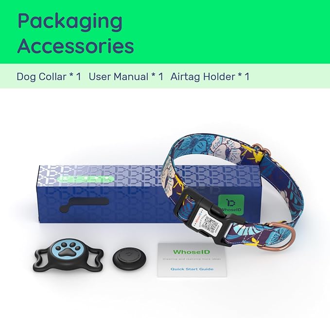 Airtag Dog Collar,with Waterproof airtag Holder,Original Stylish Cute Pattern Design.QR Code ID Buckle,Comfortable Soft Cotton for Small Medium Large Dogs