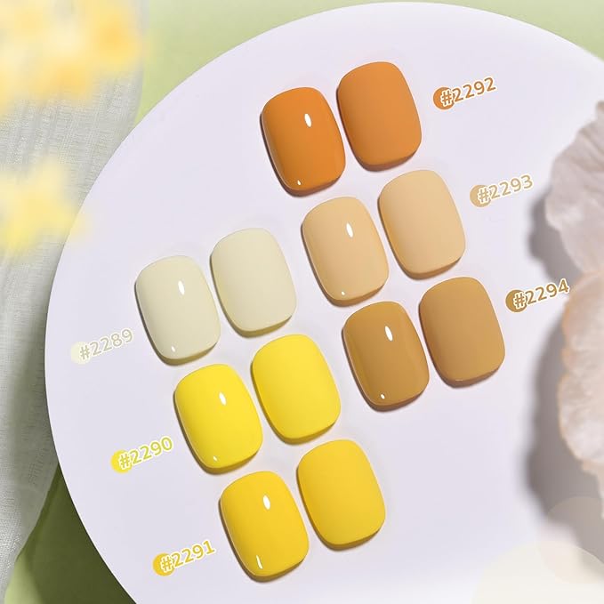 GAOY Pastel Yellow Spring Gel Nail Polish Set, 6 Colors Orange Soak Off UV Light Cure Gel Polish Kit for Salon and Nail Art DIY at Home