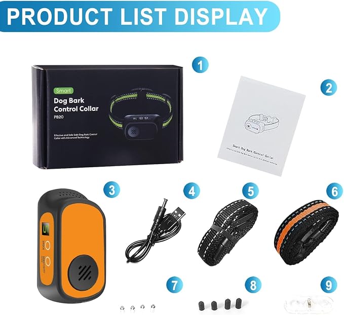 Dog Bark Collar for Large Medium Small Dogs, Rechargeable Smart Bark Collar, Anti Barking, Humane Dog Training Device with 5 Adjustable Sensitivity Beep Vibration