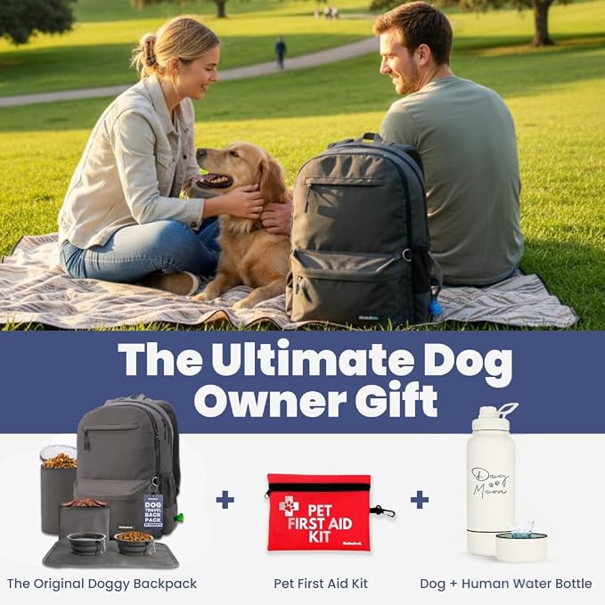 Rubyloo Dog Travel Backpack for Supplies - Dog Diaper Bag with Travel Bowls