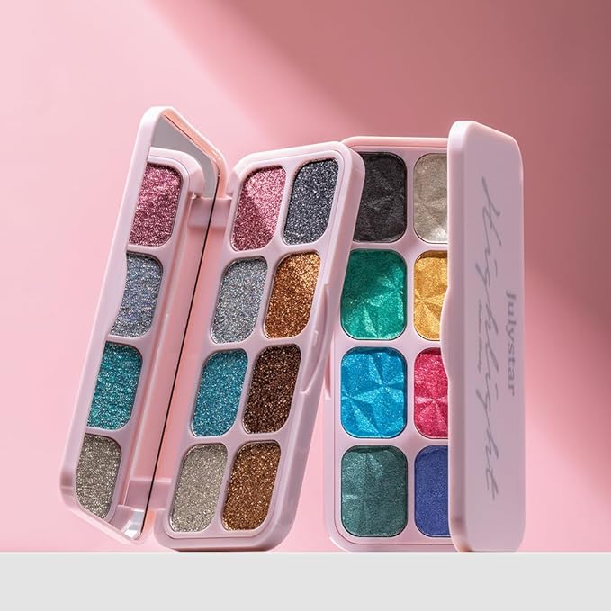 8-Color Glitter Eyeshadow Palette, Rainbow Gem Sparkle, Vibrant Multicolor Shimmer Shades, Waterproof Long-Lasting Formula, Smooth Pigmented Eye Makeup for Creative Looks