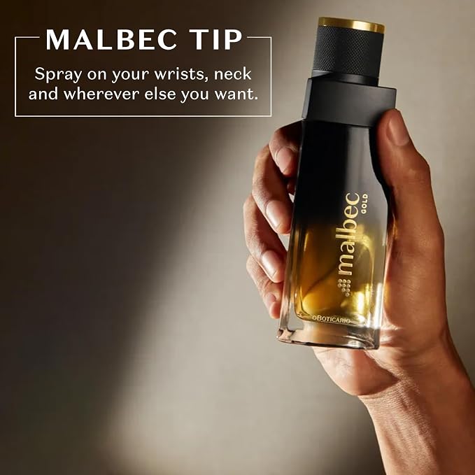 Malbec Exquisite Gold Eau de Toilette By O Boticário, Cologne For Men Long Lasting Men's Fragrance, French Oak Barrel-Aged Red Wine & Amber Scent, 3.4 Ounce