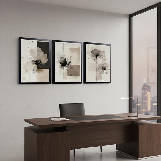 Neutral Abstract Floral Wall Art Black Framed Modern Large Minimalist Canvas Wall Decor Contemporary Beige Black Flower Posters Prints Picture for Living Room Bedroom Bathroom Office 16x24 In