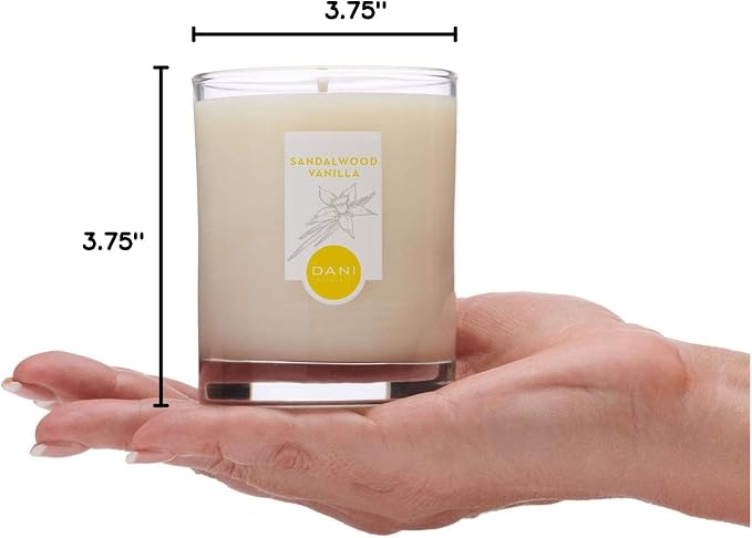 DANI Naturals Sandalwood Vanilla 100% Soy Wax Candle, Non-Toxic, 7.5oz | Vegan,soy wax candle,Clean-burning with organic cotton wick,Warm sandalwood vanilla scent,Made in USA
