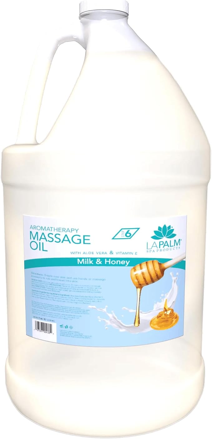 La Palm Organic Massage Oil Milk & Honey – 1 Gallon | Natural Body & Spa Oil for Massage Therapy, Aromatherapy, and Skin Hydration