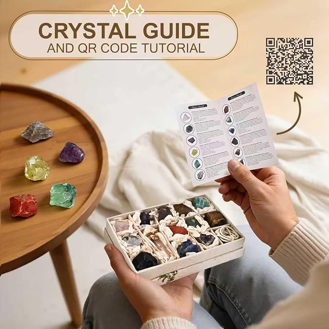 Set of 12 Raw Crystals and Healing Stones, One Stone for Each Month, Chakra, Meditating and Energy Healing Stones, DIY Necklace kit and Clear Quartz Necklace, Handcrafted Gift for Women