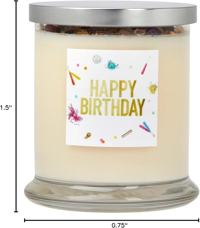 Happy Birthday Candle by New Moon Beginnings - Intention & Manifestation - Birthday Wish Candle - Crystal & Herb Candles - Aromatherapy Candles - Soy Candle, 12 Ounce Round Glass