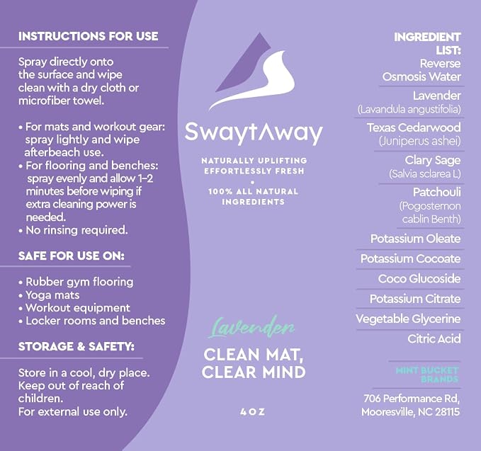 Mint Bucket Brands SwaytAway Fitness Mat Mist 2-Pack – 4oz Travel Size Yoga Mat Spray with Towel (Lavender, Citrus) – Aromatherapy-Inspired Blends – Plant-Based, No Rinse, Refreshes & Deodorizes