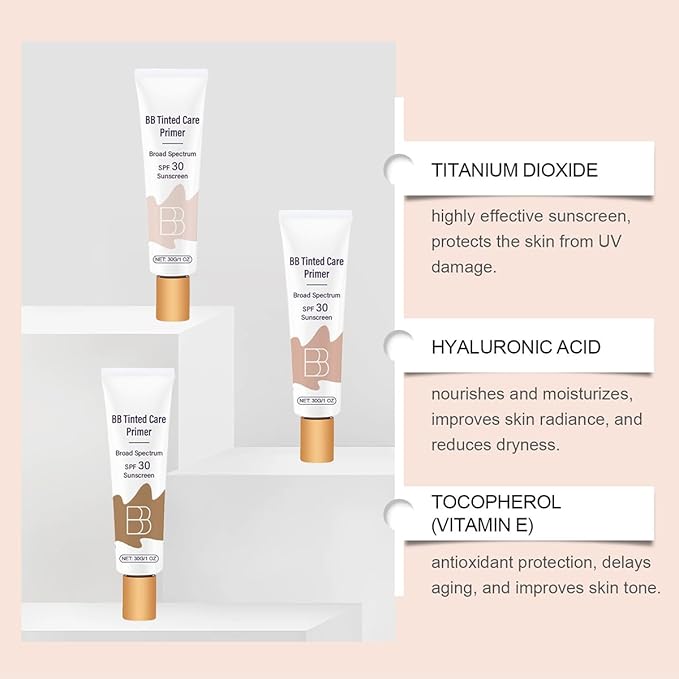 BB Blur Cream Tinted Moisturizer With Spf, Tinted Care Primer Liquid Foundation Cream (02# Natural)