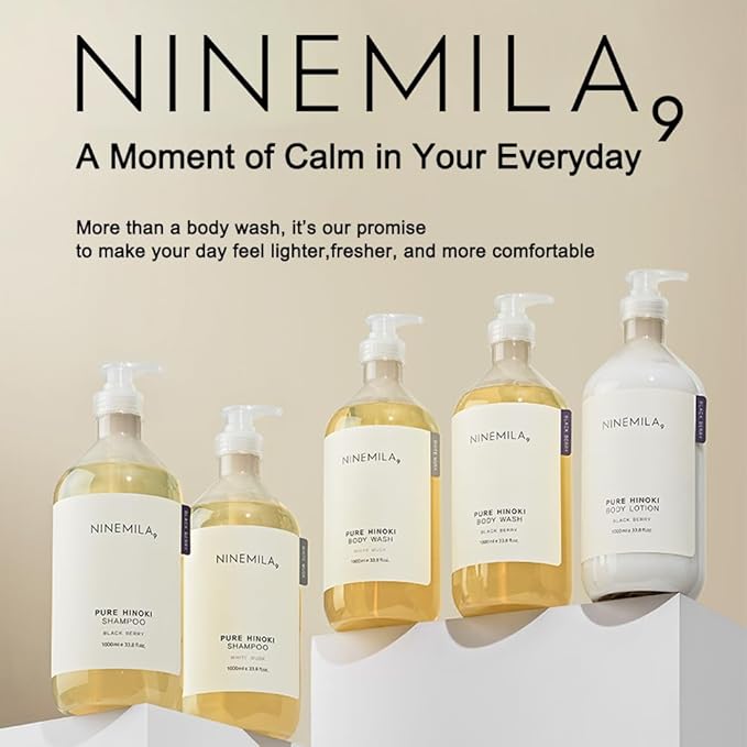 NINEMILA Pure Hinoki Body Wash, White Musk, 1000ml(33.8 fl oz) Family Size – Gentle Daily Body Cleanser for a Calm, Spa-Like Shower Experience