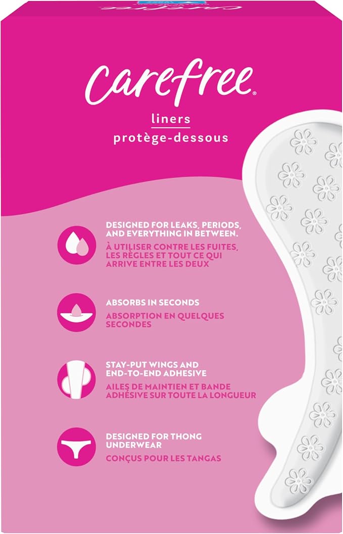 Carefree Panty Liners for Women, Thong Liners, Unwrapped, Unscented | Pantiliners, Carefree Liners, Daily Liners for Women, Light Periods and Leaks | 196ct (4 Packs of 49ct) (Packaging May Vary)