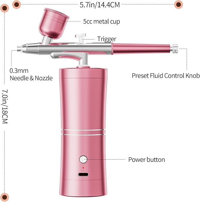 Airbrush Kit Portable Airbrush Air Brush Kit with Air Compressor Airbrush for Nails Airbrush Compressor High Pressure Nail Airbrush Machine Handheld Mini Air Brush Kit (Pink)