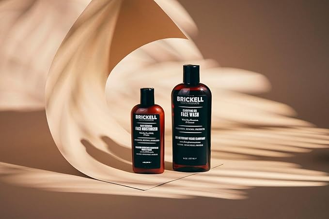 Brickell Men's Daily Essential Face Care Routine I, Gel Facial Cleanser Wash and Face Moisturizer Lotion, Men's Skincare Gift Set Natural and Organic, Scented