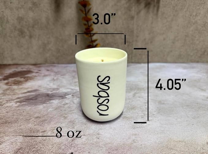 rosbas Egyptian Amber Soy Wax Candle - 8 oz in Ceramic Jar - Boxed - Clean Burning for Exotic Sophistication - White - Made in USA