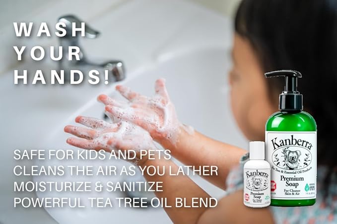 Kanberra Premium Soap 7 oz β Natural Tea Tree Oil Formula, Moisturizing & Antimicrobial, Gentle on Skin, No Harsh Chemicals β Fresh Scent, Refillable Bottle.