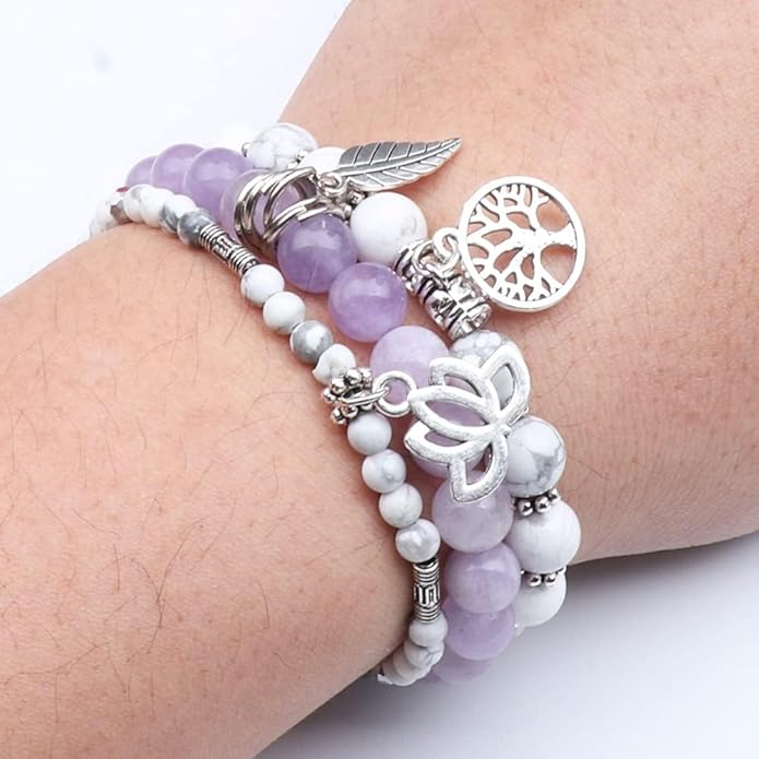 UEUC Tree of Life Yoga Healing Stone Bracelets,Multilayer Lotus Chakra Stone Reiki Bracelet Sets,Anxiety Crystal Natural Stone,for Women Stress Relief