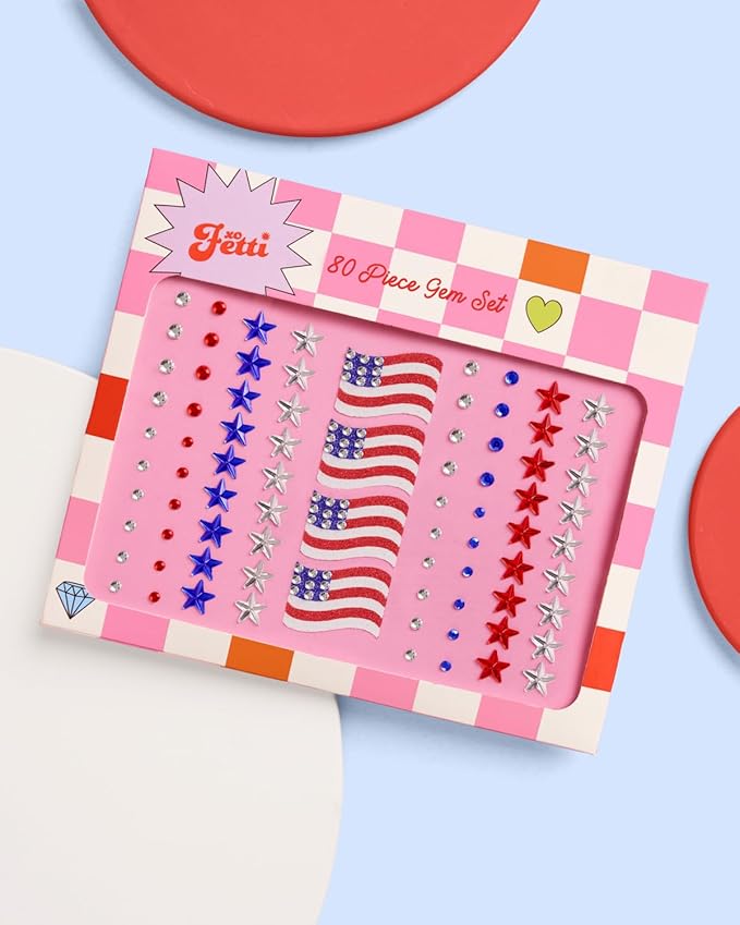 xo, Fetti America Face Gems - 80 pcs. | USA Face Stickers, 4th of July Rhinestone Accessory, Country Party Decorations, All American Supplies