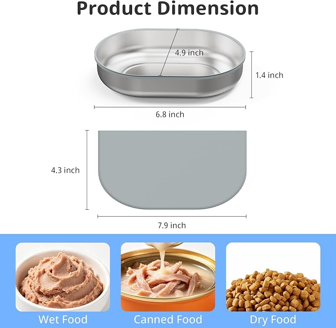 Stainless Steel Bowl Set for Automatic Microchip Cat Feeder, SUS 304 Grade, Sealing Ring to Keep Food Fresh & Reduce Odor, Easy to Clean, Includes 2 Bowls & 1 Mat