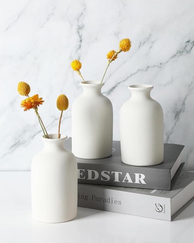 YANLING 6 Pcs White Vase Ceramic Vases for Home Decor, 5.6 inch Boho Vases | Small Pampas Grass Vases for Wedding, Party, Restaurant, Coffee Table, Foam Box Packaging