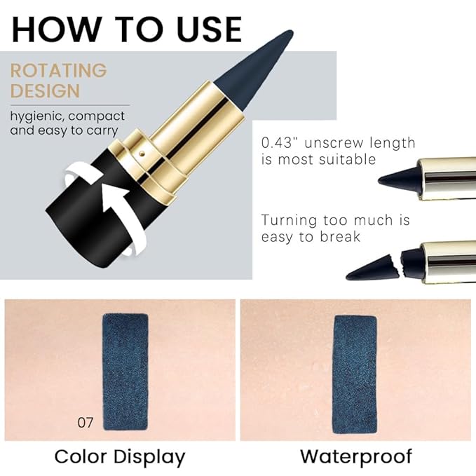 Kaely Dark Blue Gel Eyeliner Pencil,Waterproof Smudge Proof Eye Liner Pen,Cat Eye Goth Halloween Makeup,Eye Black Face Paint Lipstick Crayon,Color Colorful Eyeliner Eyeshadow Stick,07
